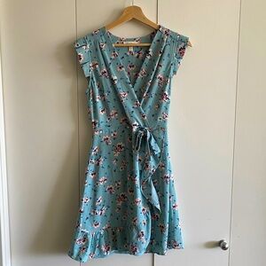Monteau blue floral dress faux wrap style